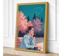 Man in Twilight Garden Modern Canvas Wall Art Print 24x16 Inch (61 x 41 cm)