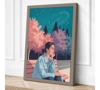 Man in Twilight Garden Modern Canvas Wall Art Print 30x20 Inch (76 x 51 cm)