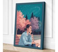 Man in Twilight Garden Modern Canvas Wall Art Print 36x24 Inch (91 x 61 cm)