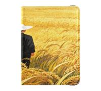 Man in Wheat Field with White Hat Leather Passport and Vaccine Card Wallet Combo Travel Documents Organizer Protector Passport Cover with RFID Blocking for Men and Women Waterproof