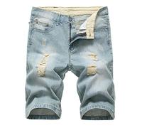 Man Jeans Shorts, Mens Stretch Denim Shorts, Stretch Fit Faded Ripped Jean Shorts with Pockets Knee Length Classic Fit Summer Pants Jeans Smart Denim Shorts Plus Size Waist