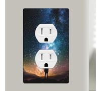 Man Looking Up Universe Night Sky 1-Gang Wall Plates, Unbreakable Duplex Receptacle Outlet Covers 4.5" X 2.76" Polycarbonate Dual Outlet Faceplates Covers For Kitchen Home Kids Room Decor