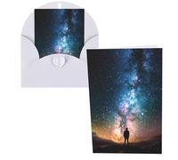 Man Looking up Universe Night Sky Greeting Cards with Envelopes Happy Birthday Card for Women Men Christmas Halloween Wedding Thank You Blank Note Cards All Occasion Greeting Card
