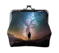 Man Looking Up Universe Night Sky Small Coin Purse For Women Girls Pu Leather Change Purse Wallets Key Bags Kiss-Lock Mini Coin Pouch For Women Girls