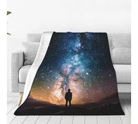 Man Looking Up Universe Night Sky Throw Blankets 40"X30", Soft Cozy Flannel Fleece Bed Blankets Lightweight Breathable All Season Plush Blankets for Bed Sofa Couch Travel Home Living Room Decor