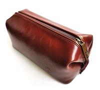MAN & MANE Premium Leather Toiletry Bag for Men & Women - Classic Dopp Kit Travel Shaving Bag (Cognac Brown)