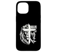 Man of Faith Lion Cross Christian Graphic Design Case for iPhone 15