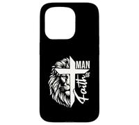 Man of Faith Lion Cross Christian Graphic Design Case for iPhone 15 Pro