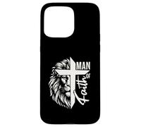 Man of Faith Lion Cross Christian Graphic Design Case for iPhone 15 Pro Max