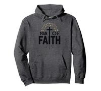 Man of Faith Religious Devotional Cross for Men Pullover Hoodie, Adult Unisex, Dark Heather Grey, M