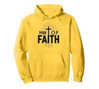 Man of Faith Religious Devotional Cross for Men Pullover Hoodie, Adult Unisex, Lemon, L