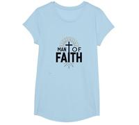 Man of Faith Religious Devotional Cross for Men T-Shirt, Girls, Baby Blue, XS