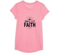 Man of Faith Religious Devotional Cross for Men T-Shirt, Girls, Pink, Medium