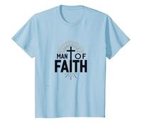 Man of Faith Religious Devotional Cross for Men T-Shirt, Kids, Baby Blue, 6 Years