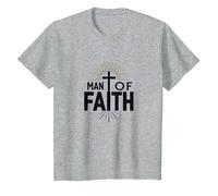 Man of Faith Religious Devotional Cross for Men T-Shirt, Kids, Heather Grey, 4 Years
