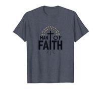 Man of Faith Religious Devotional Cross for Men T-Shirt, Men, Heather Blue, XXL