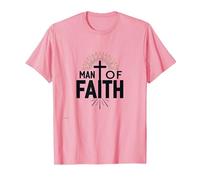 Man of Faith Religious Devotional Cross for Men T-Shirt, Men, Pink, L