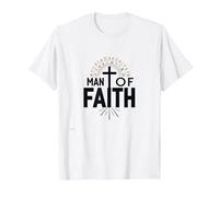 Man of Faith Religious Devotional Cross for Men T-Shirt, Men, White, L