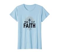 Man of Faith Religious Devotional Cross for Men T-Shirt, Women, Baby Blue, M
