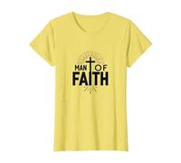 Man of Faith Religious Devotional Cross for Men T-Shirt, Women, Lemon, XXL