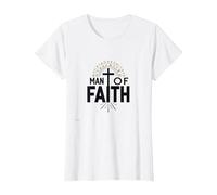 Man of Faith Religious Devotional Cross for Men T-Shirt, Women, White, XS