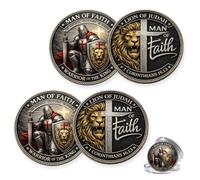 Man of Faith - Warrior of the King Challenge Coin, Christian Men’s Inspirational Scripture Coin, Christian Jesus Commemorative Token, Inspirational Religious Warrior Gifts for Men (2pcs)
