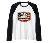 Man of God Husband Dad Protector American Patriot Father USA Raglan Baseball Tee