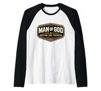 Man of God Husband Dad Protector Christian Father Jesus Papa Raglan Baseball Tee