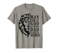 Man of God Husband Dad Protector Hero Lion Cross Christian T-Shirt