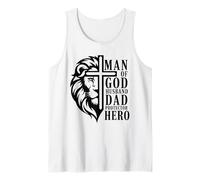 Man of God Husband Dad Protector Hero Lion Cross Christian Tank Top