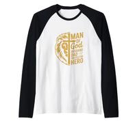 Man of God Husband Dad Protector Hero Strength Design Raglan Baseball Tee