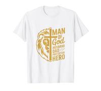 Man of God Husband Dad Protector Hero Strength Design Value Graphic T-Shirt, Men, White, S