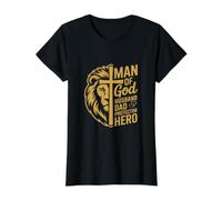 Man of God Husband Dad Protector Hero Strength Design Value Graphic T-Shirt, Women, Black, S