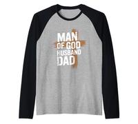 Man Of God Husband Dad Religious Cross Father's Day Faith Raglan Baseball Tee