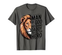 Man of God Husband Daddy Protector Hero Lion Christian Dad T-Shirt