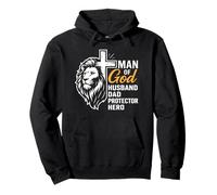 Man of God Lion Christian Husband Dad Protector Hero Pullover Hoodie