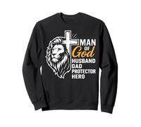 Man of God Lion Christian Husband Dad Protector Hero Sweatshirt