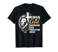 Man of God Lion Christian Husband Dad Protector Hero T-Shirt
