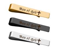 Man Of God Tie Clips 3 Set - Godfather Godson Christmas Engraved Gifts for Men Son Husband Dad Birthday Gifts from Wife, multicolor, S