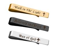 Man Of God Tie Clips 3 Set - Godfather Godson Christmas Engraved Gifts for Men Son Husband Dad Birthday Gifts from Wife, S, Non-Precious Metal, No Gemstone