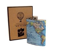 Gift Republic Man of The World Map Hip Flask, Stainless Steel, Blue