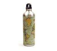 Gift Republic Man of The World Map Water Bottle, Silver