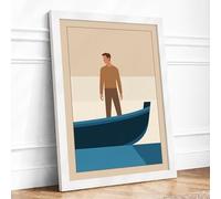 Man on the Bow Minimalist Framed Wall Art Print A4 White