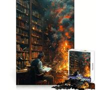 Man Reading Amidst Fire 1000-piece Puzzle for Teenagers Recall Power Clear Color Family Activity Perfect Decor (38x26cm)