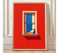 Man Reading Wall Art Bold Minimalist Prints Red Aesthetic Wall Art Retro Surrealism Artwork Book Lovers Canvas Aesthetic Preppy Posters Warm Sunny Colorful Picture Reading Painting 16x24inch No Frame