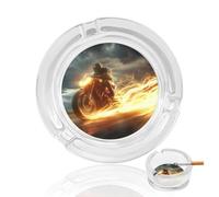Man Ride A Motorcycle Glass Ashtray for Cigarettes Round Ash Tray Holders for Home Office