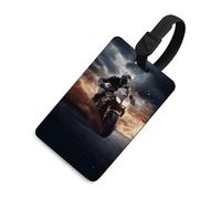 Man Ride A Motorcycle Luggage Tag for Suitcases TSA Approved with Name Id Card Suitcase Tags Identifiers Black Strap Clear Window Personalized Baggage Tag for Cruise Airport Travel Essentials