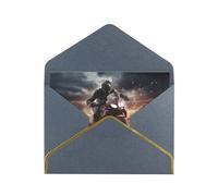 Man Ride A Motorcycle Luxury Pearl Paper Greeting Card With Gold Border, Blank Inside, With Envelope - Birthday, Wedding, Christmas, Valentine