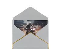 Man Ride A Motorcycle Luxury Pearl Paper Greeting Card With Gold Border, Blank Inside, With Envelope - Birthday, Wedding, Christmas, Valentine