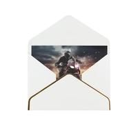 Man Ride A Motorcycle Luxury Pearl Paper Greeting Card With Gold Border, Blank Inside, With Envelope - Birthday, Wedding, Christmas, Valentine